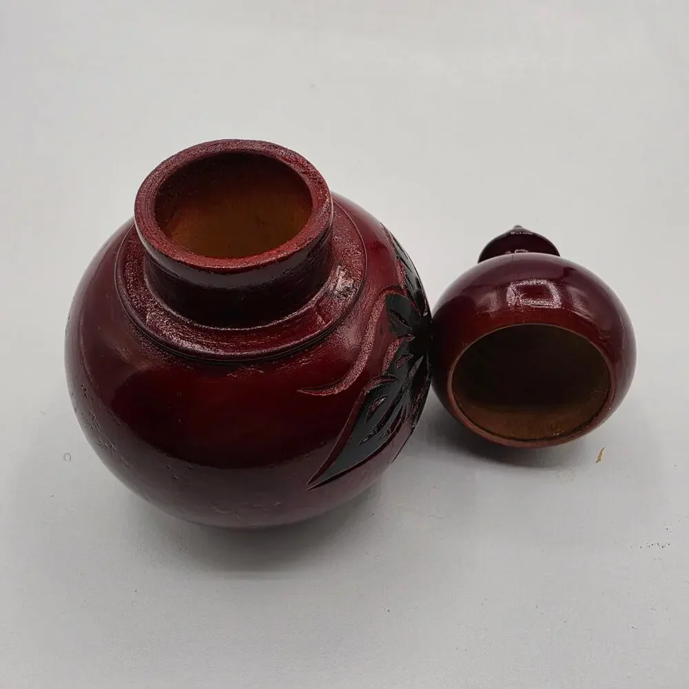 Chinese Carved Red Wood Hulu Gourd Bottle Feng Shui Art Collectible 5